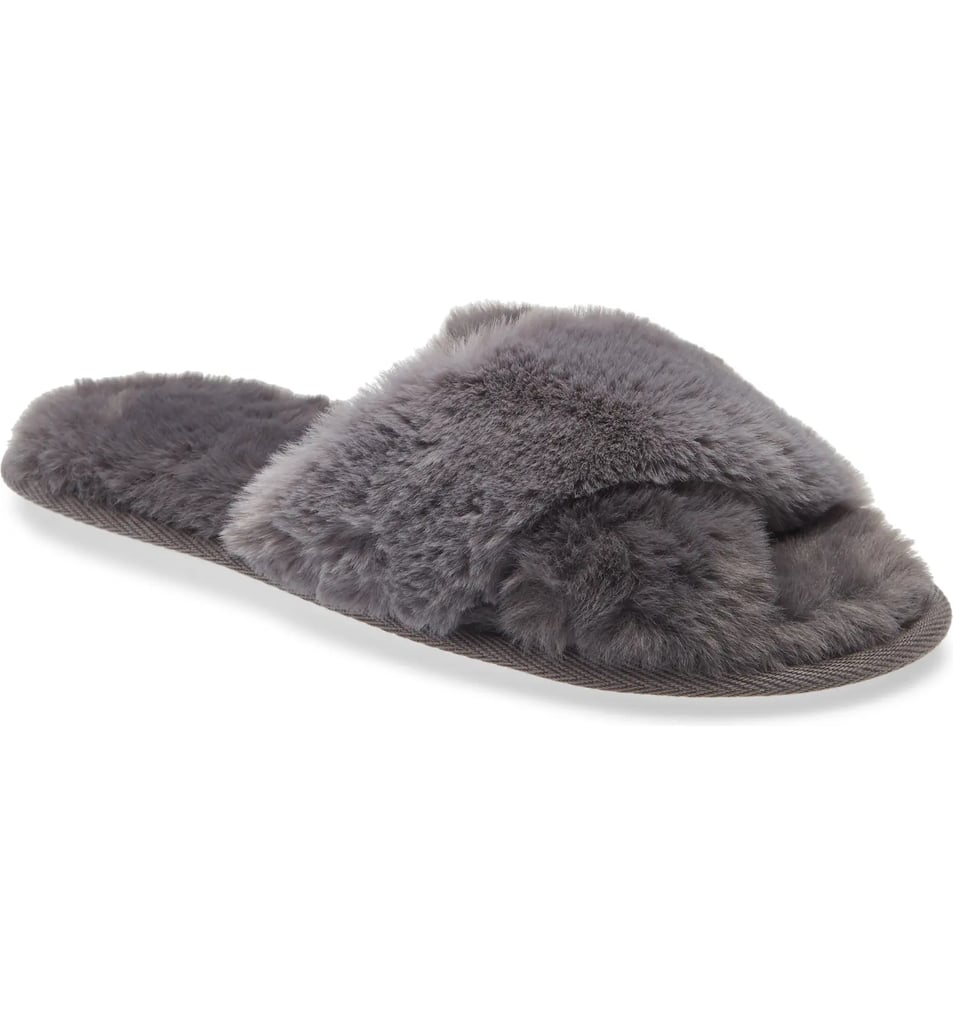 Open Toed Slippers: Nordstrom Snuggle Plush Faux Fur Slipper