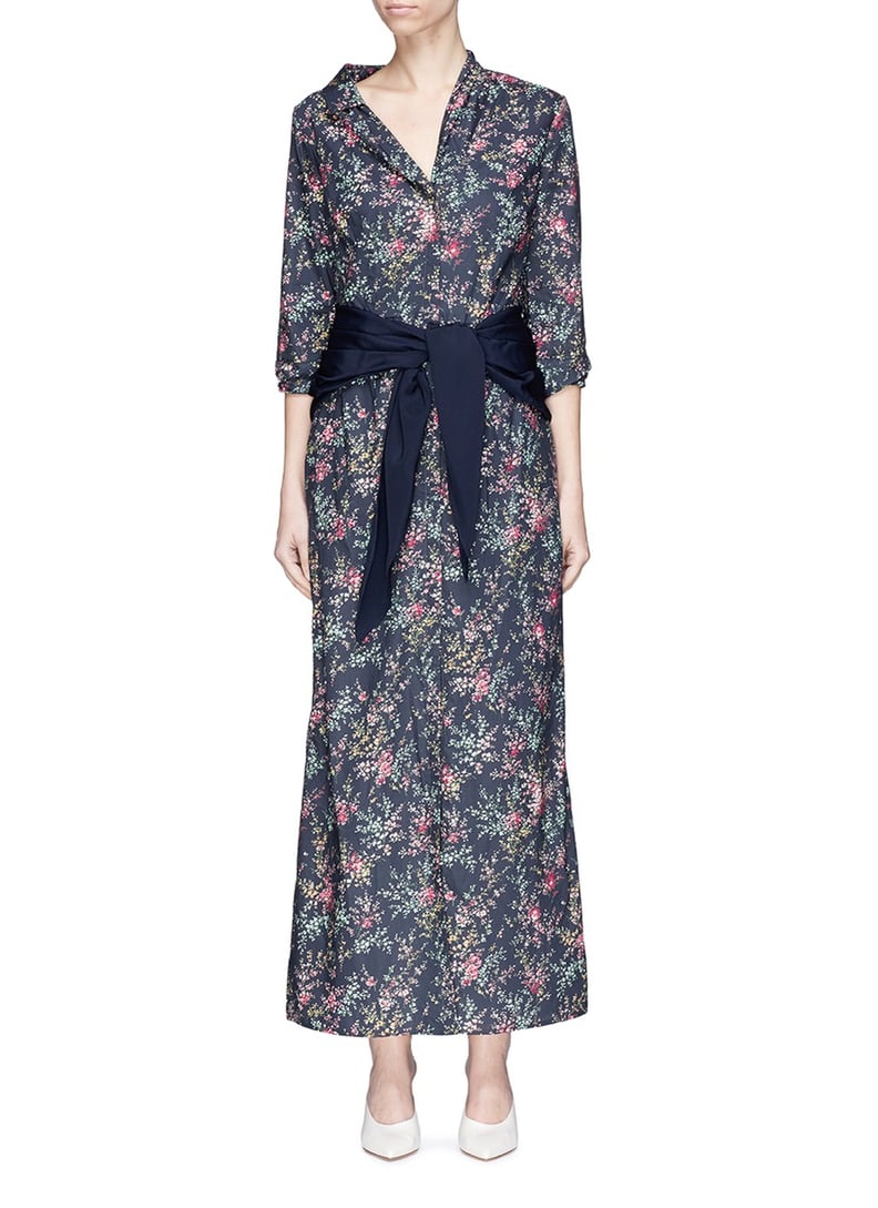 Hellessy Magda Belted Asymmetric Collar Floral Print Maxi Shirt Dress