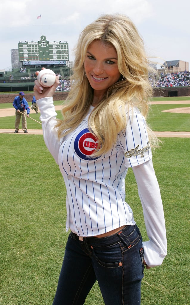 Marisa Miller made her baseball jersey look sexy to throw out the first pitch at the Chicago Cubs game in April 2008.