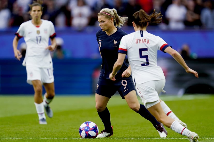 PARIS, FRANCE - JUNE 28: Eugenie Le Sommer of France Women  during the  World Cup Women  match between France  v USA  at the Parc des Princes on June 28, 2019 in Paris France (Photo by Geert van Erven/Soccrates/Getty Images)
