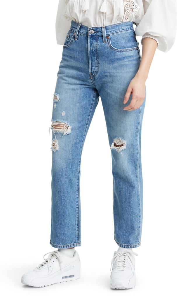 Levi's 501 Ripped High Waist Crop Straight Leg Jeans