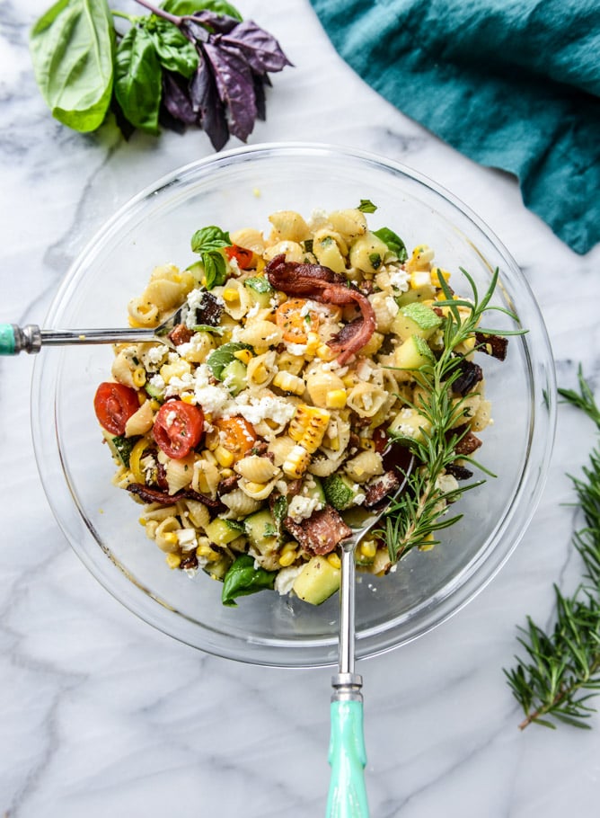 Bacon, Grilled Corn, and Zucchini Pasta Salad