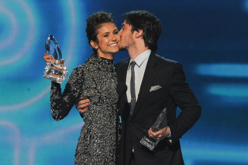 To the delight of Vampire Diaries fans everywhere, Ian Somerhalder gave Nina Dobrev a kiss on stage at the People's Choice Awards.