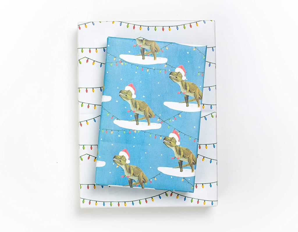 Big Head, Little Arms, Giant Holiday Spirit: T-Rex Christmas Lights Reversible Wrapping Paper