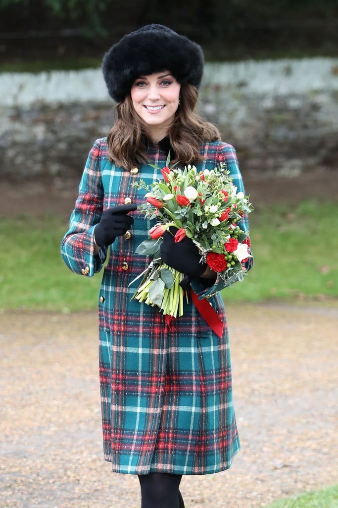 Kate's arms were full of flowers as she attended church in Sandringham in 2017.