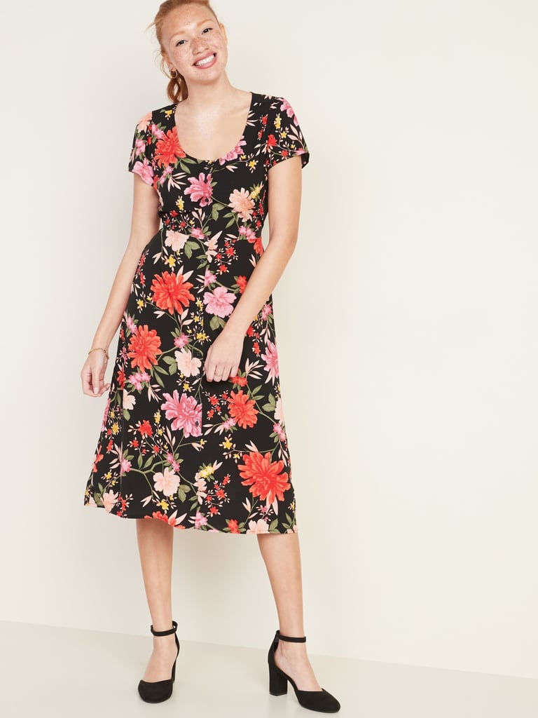 Old Navy Fit & Flare Printed Button-Front Midi Dress