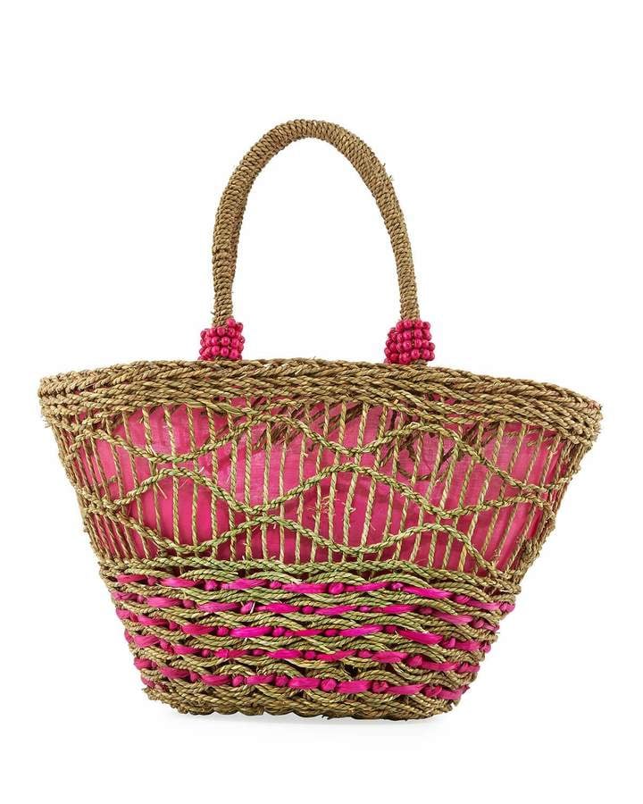 La Sera Dapperly Woven Straw Tote Bag, Neutral