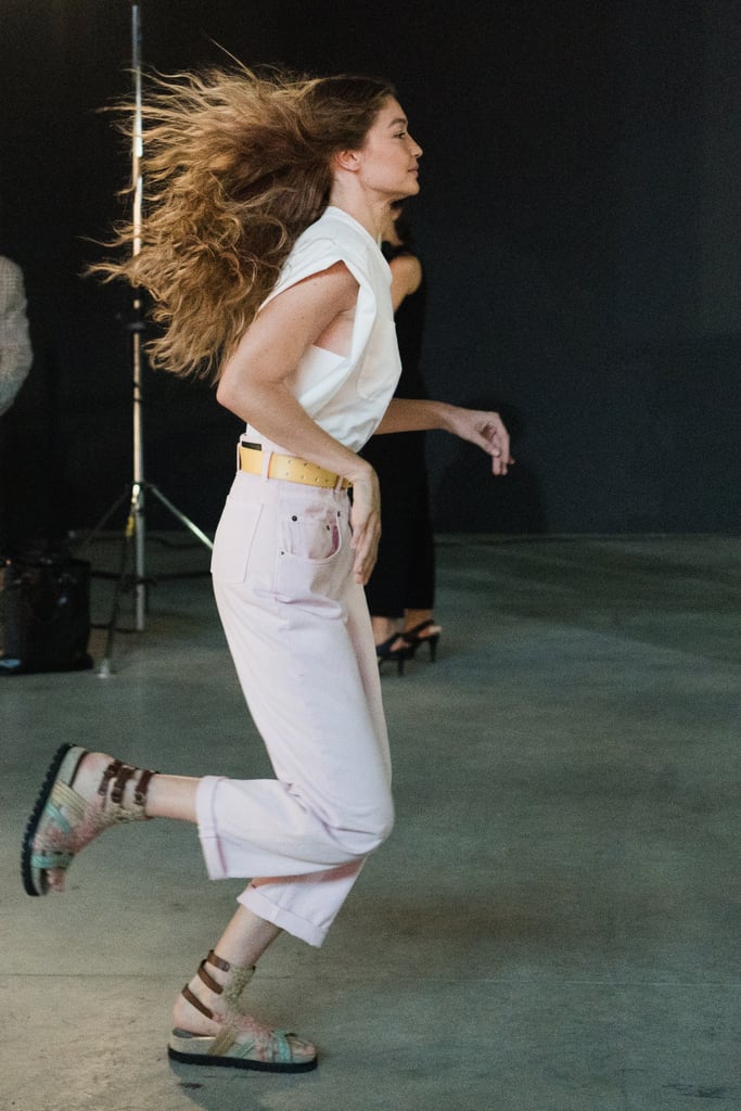 Gigi Practicing Her Runway Walk and Taking Photos Backstage at Alberta Ferretti