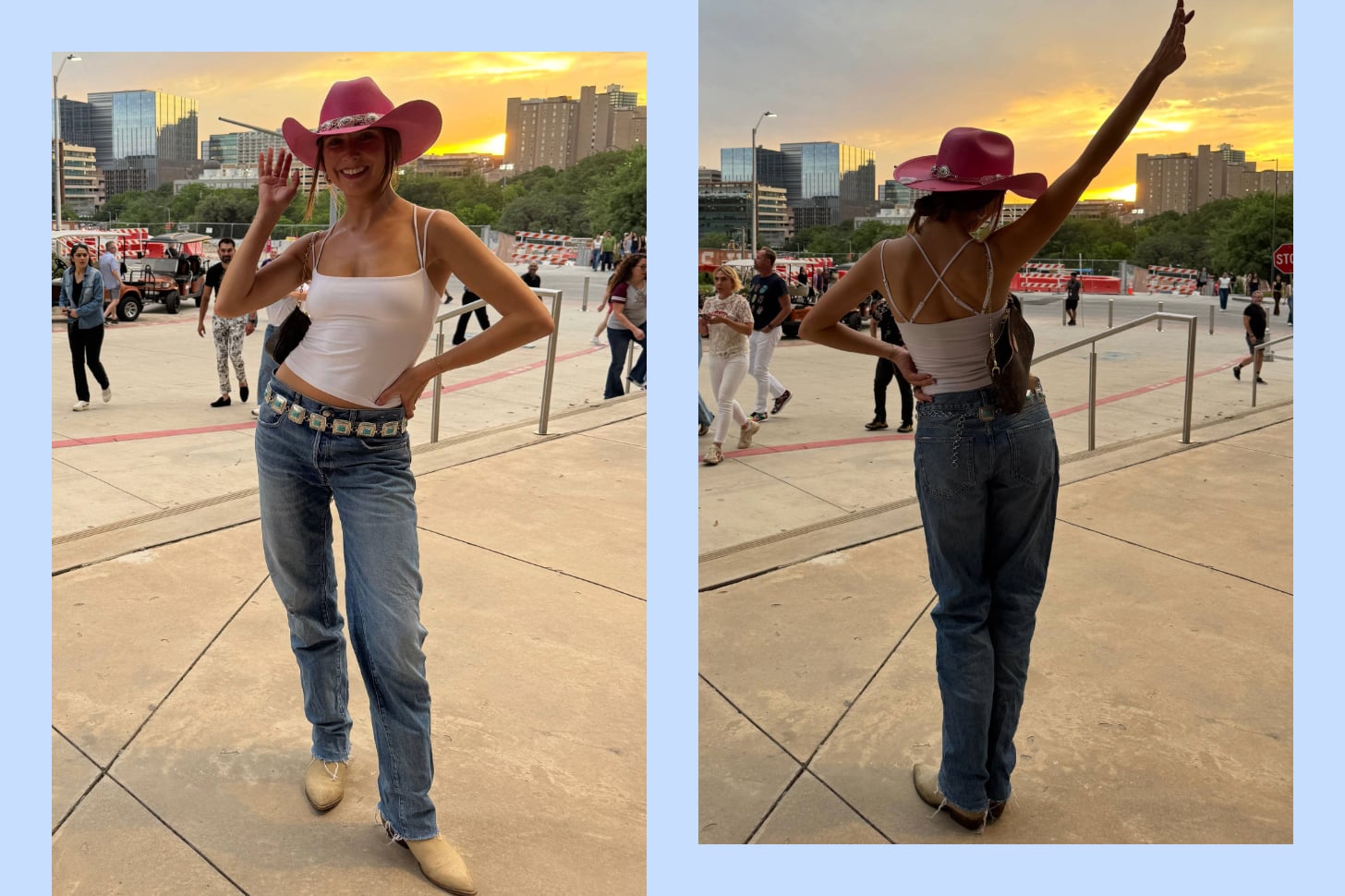 Women in low rise jeans.