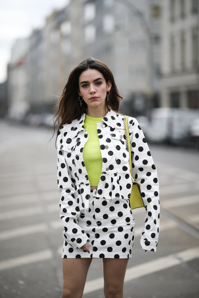 A brightly colored tee makes a polka-dot set feel ultrafresh.