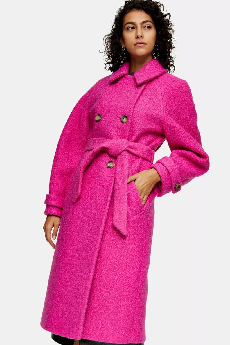 Topshop Bright Pink Boucle Trench