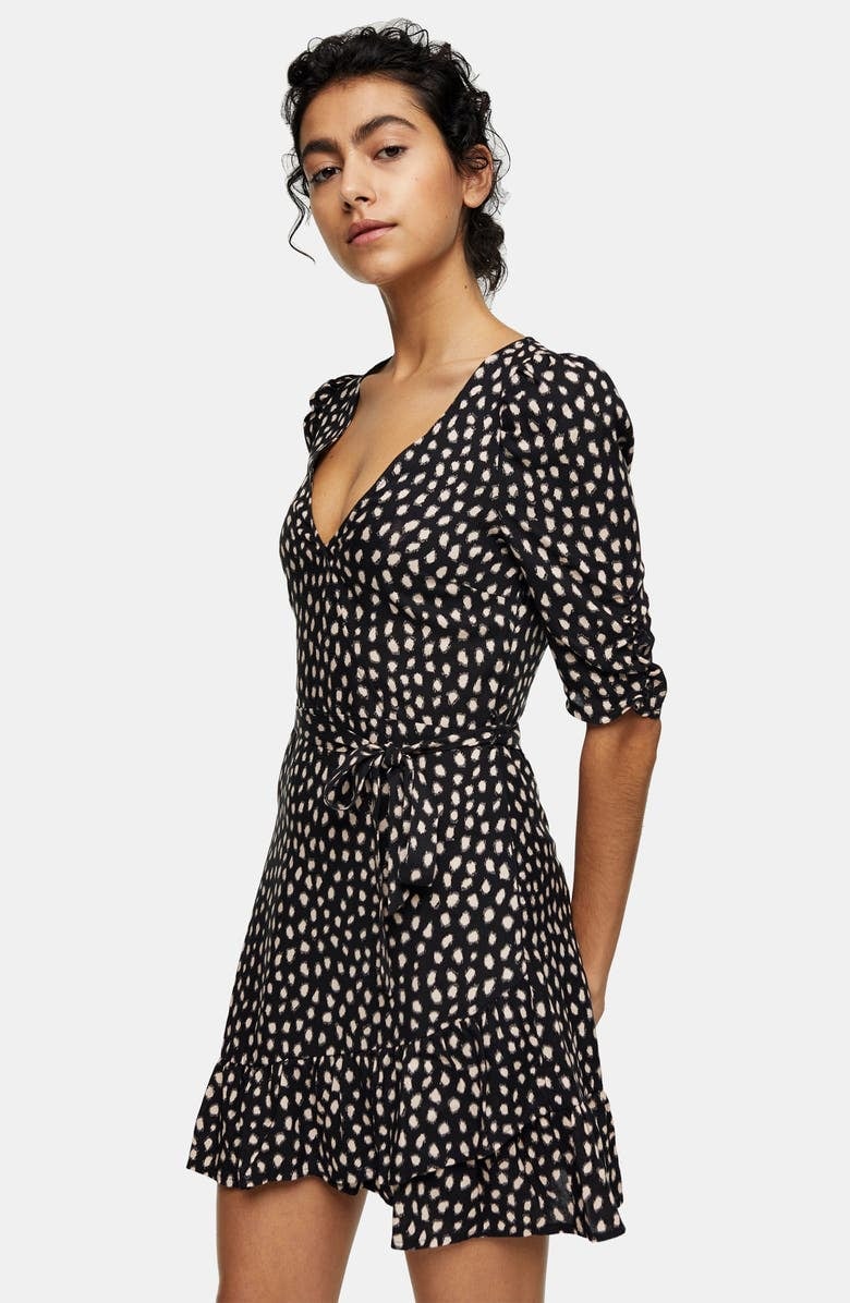 Topshop Blurred Spot V-Neck Wrap Minidress