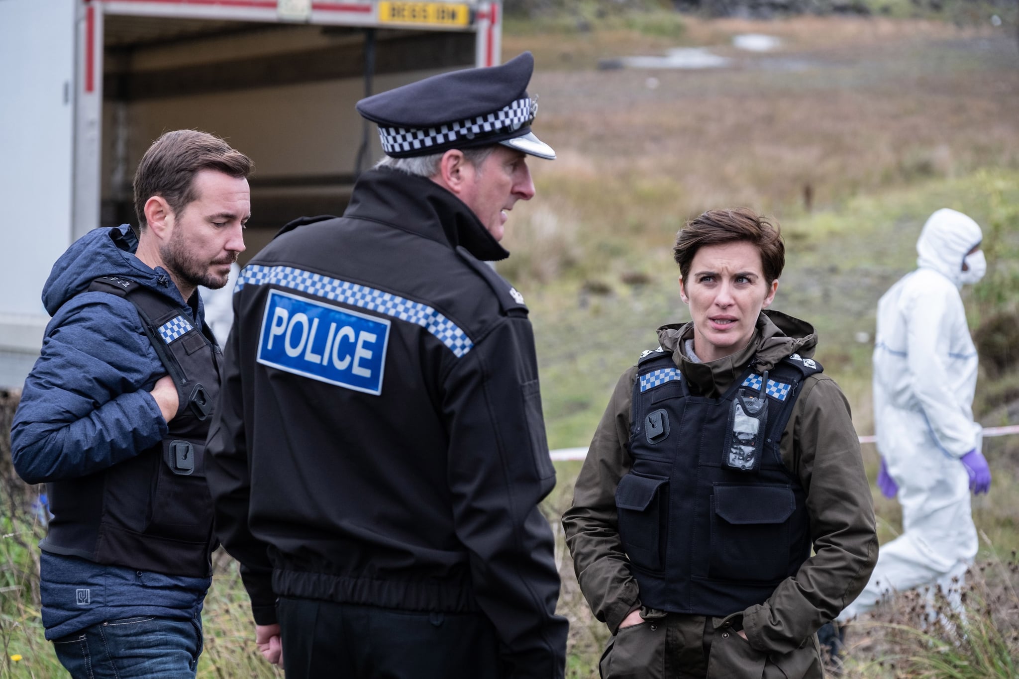 LINE OF DUTY, from left: Martin Compston, Adrian Dunbar, Vicky McClure, (Season 5, aired May 13, 2019). BBC/Acorn TV / courtesy Everett Collection