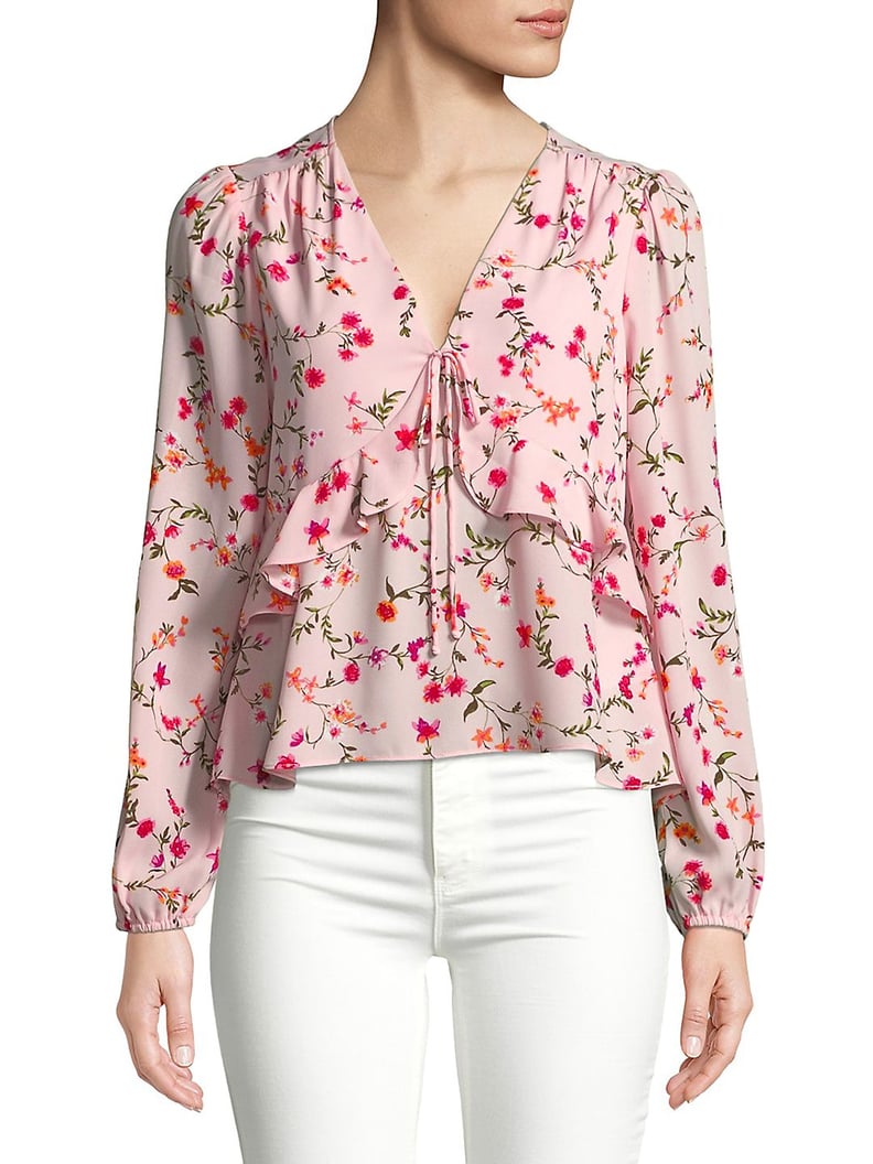 Highline Collective Floral V-Neck Ruffle Top