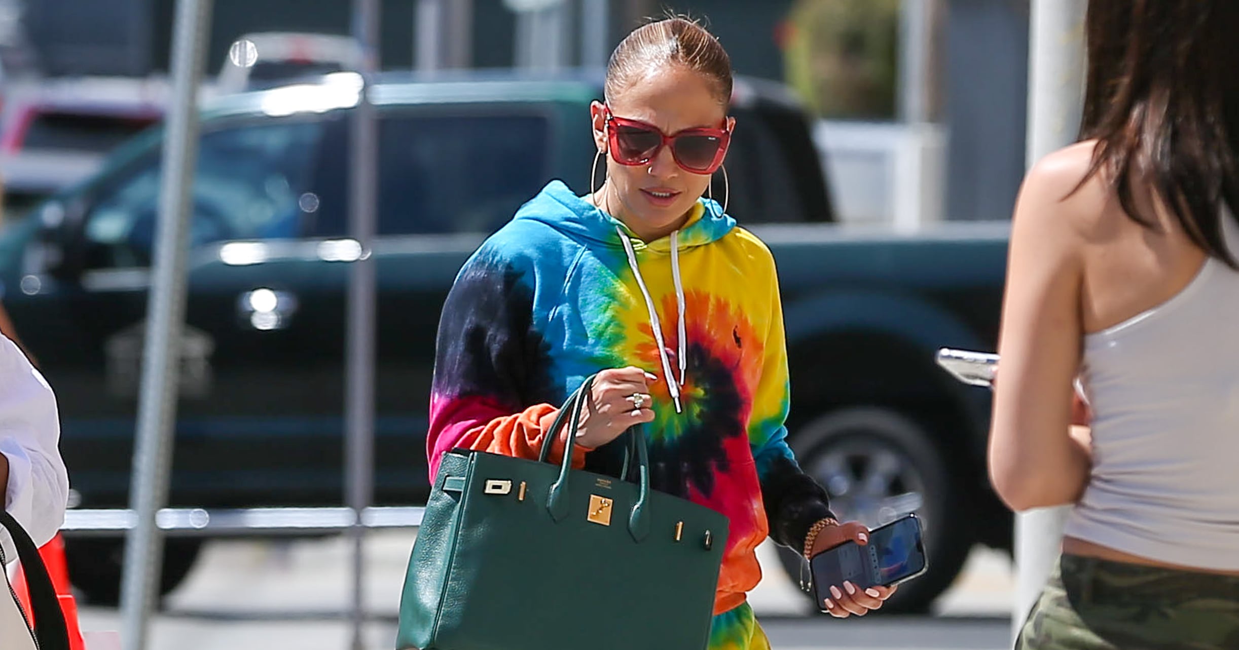 Jennifer Lopez Steps Out in Tie-Dye Sweat Suit and Another Birkin
