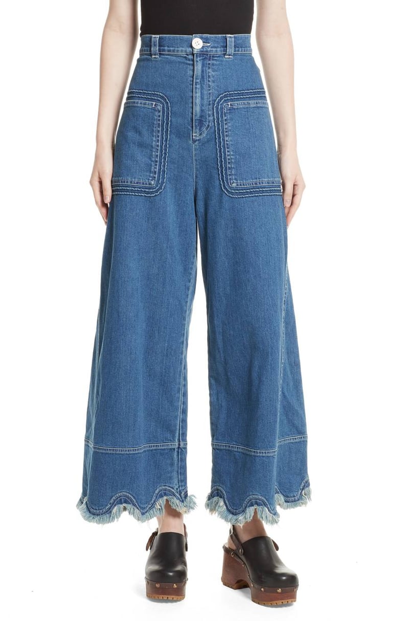 See by Chloe Scalloped Hem Wide Leg Jeans