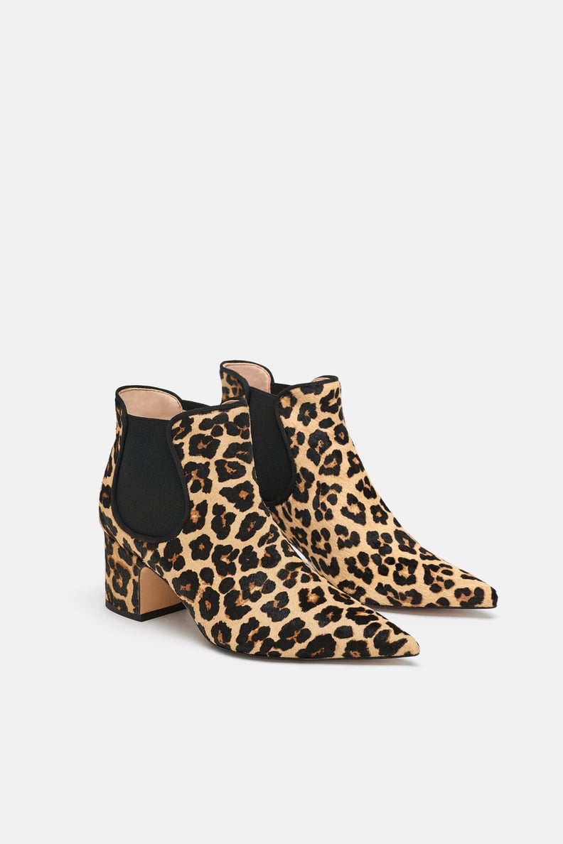 Zara Printed Leather Heeled Ankle Boots