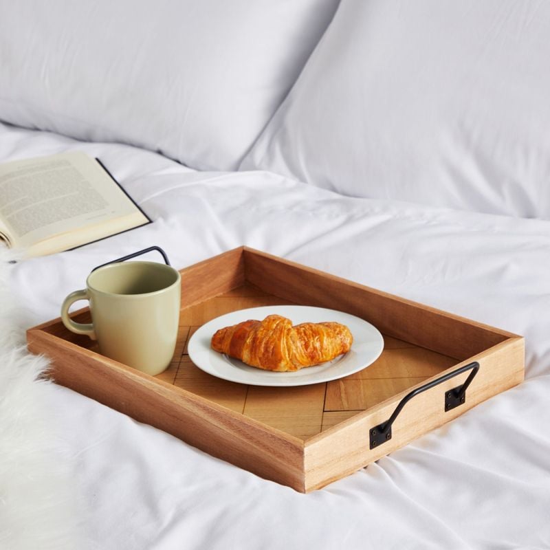 Coffee Table Tray Wooden Herringbone Decorative Serving Trays with