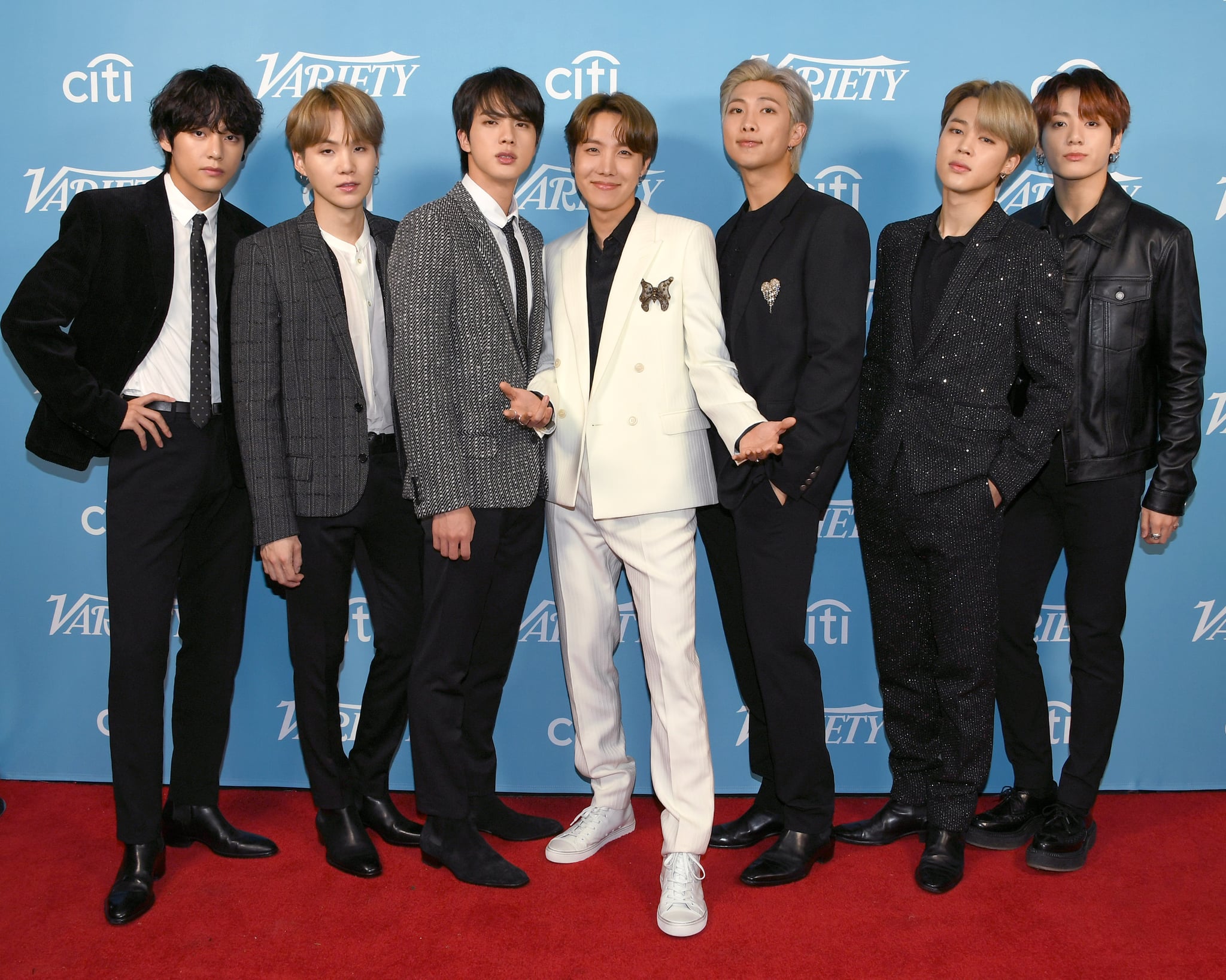 WEST HOLLYWOOD, CALIFORNIA - DECEMBER 07: (L-R) V, SUGA, Jin, J-Hope, RM, Jimin, and Jungkook of BTS attend the 2019 Variety's Hitmakers Brunch at Soho House on December 07, 2019 in West Hollywood, California. (Photo by Jon Kopaloff/Getty Images)