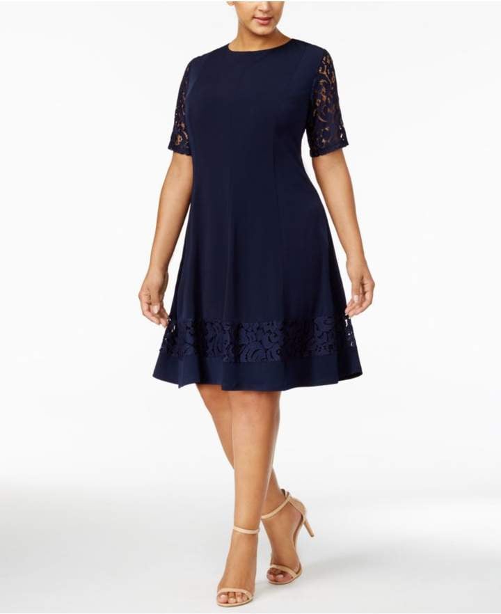 Jessica Howard Plus Size Lace-Sleeve Fit and Flare Dress