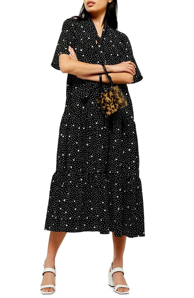 Topshop Spot Print Tie Neck Midi Dress