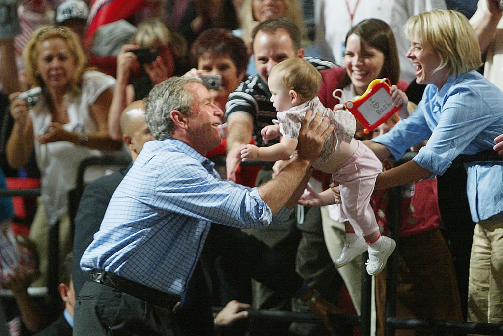 Some parents are eager to hand over their lil ones to the candidates, like this woman did with then-President George W. Bush during a Las Vegas campaign stop in 2004.
Some parents are eager to hand over their lil ones to the candidates, like this woman did with then-President George W. Bush during a Las Vegas campaign stop in 2004.