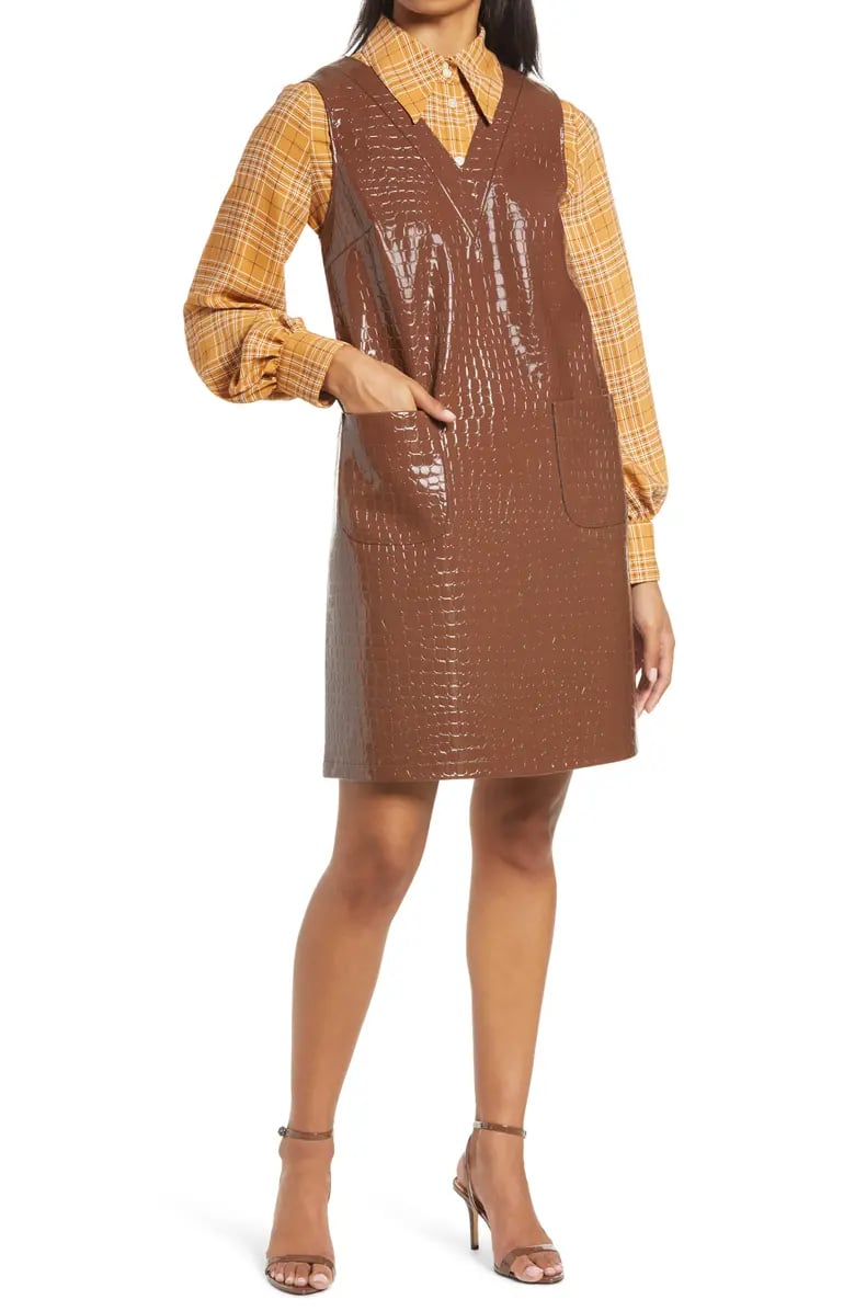 Halogen x Atlantic-Pacific Croc Embossed Faux Leather Shift Dress