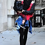 Miranda was spotted looking sporty in a red, white, and black jacket while out with her son, Flynn.