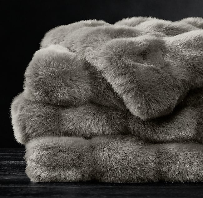 Restoration Hardware Ruched Faux Fur Throw