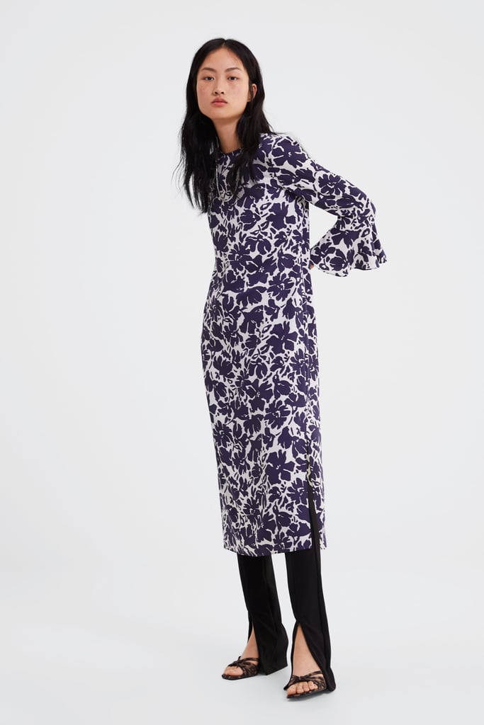 Zara Print Dress With Ruffled Sleeves