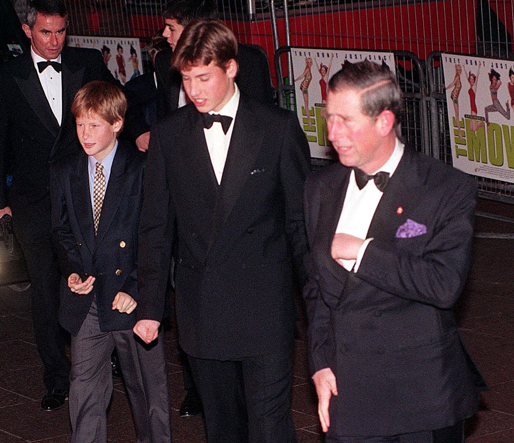 Prince Charles graciously brought sons Harry and William along to the premiere of Spice World in 1997.