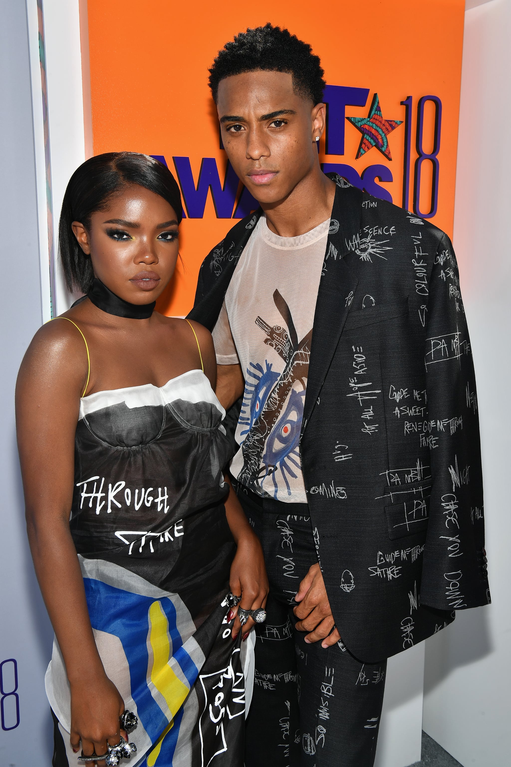 LOS ANGELES, CA - JUNE 24:  Ryan Destiny (L) and Keith Powers (R) attend the 2018 BET Awards at Microsoft Theater on June 24, 2018 in Los Angeles, California.  (Photo by Paras Griffin/VMN18/Getty Images for BET)