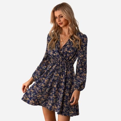 Cupshe Long Sleeve Elastic Waist Ditsy Floral Dress