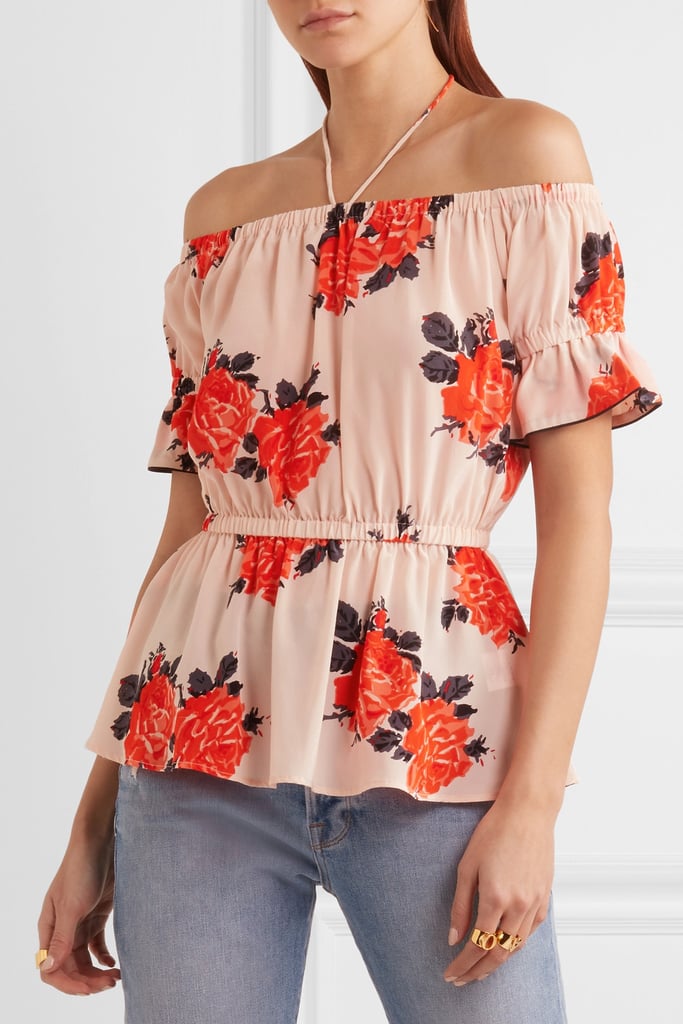 Net-a-Porter's collaboration with Ganni offers romantic pieces to work into your Summer wardrobe. We're particularly smitten with the Off-the-Shoulder Floral-Print Silk Crepe De Chine Top in pastel pink ($295).