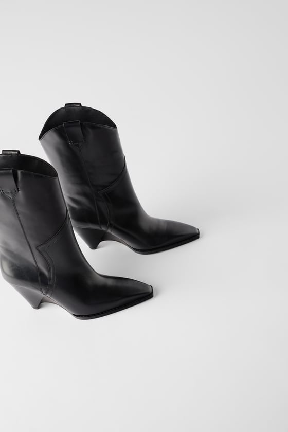 Zara Heeled Leather Wedge Cowboy Boots