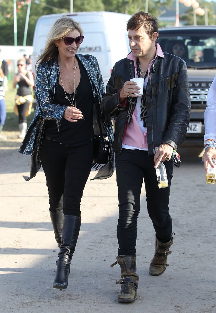 Kate strolled the Glastonbury grounds in June 2013 looking every bit the rock-and-roll chick in all black and a metallic cardigan.