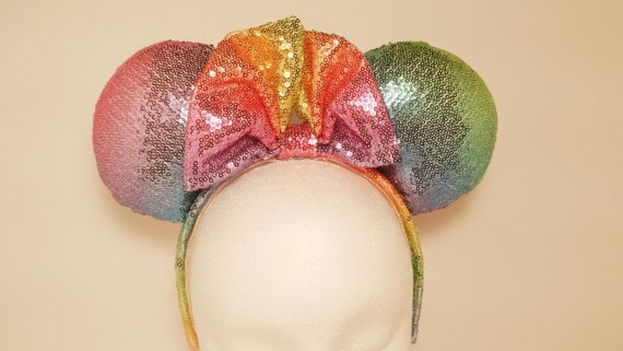 Rainbow ombré sequined Minnie ears