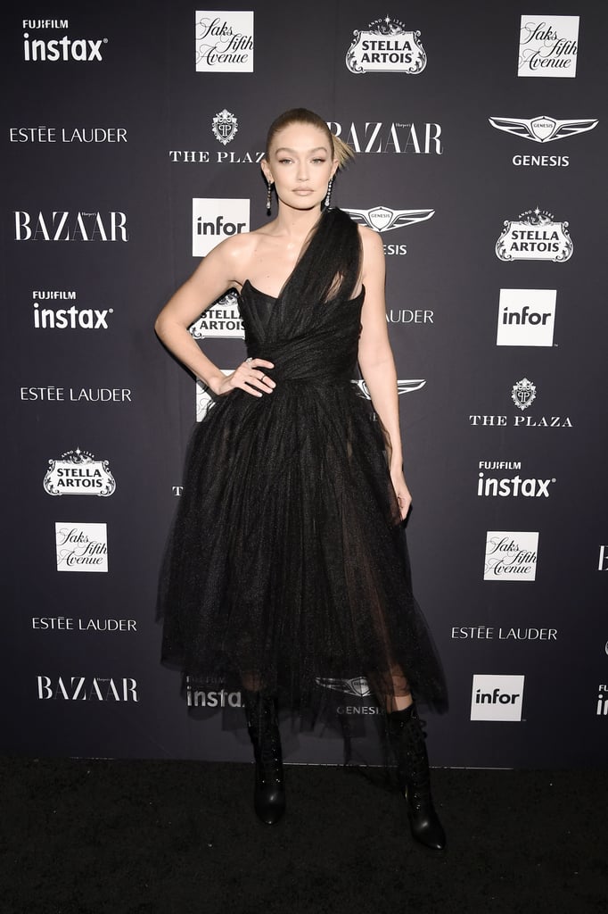 Gigi Working It in a Vivienne Westwood Dress and Tod's Boots at the Harper's Bazaar Icons Party