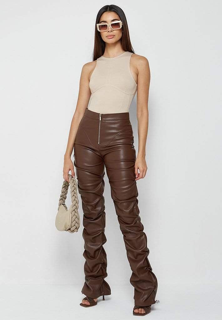 Manière de Voir Tacked Vegan Leather Flared Trousers
