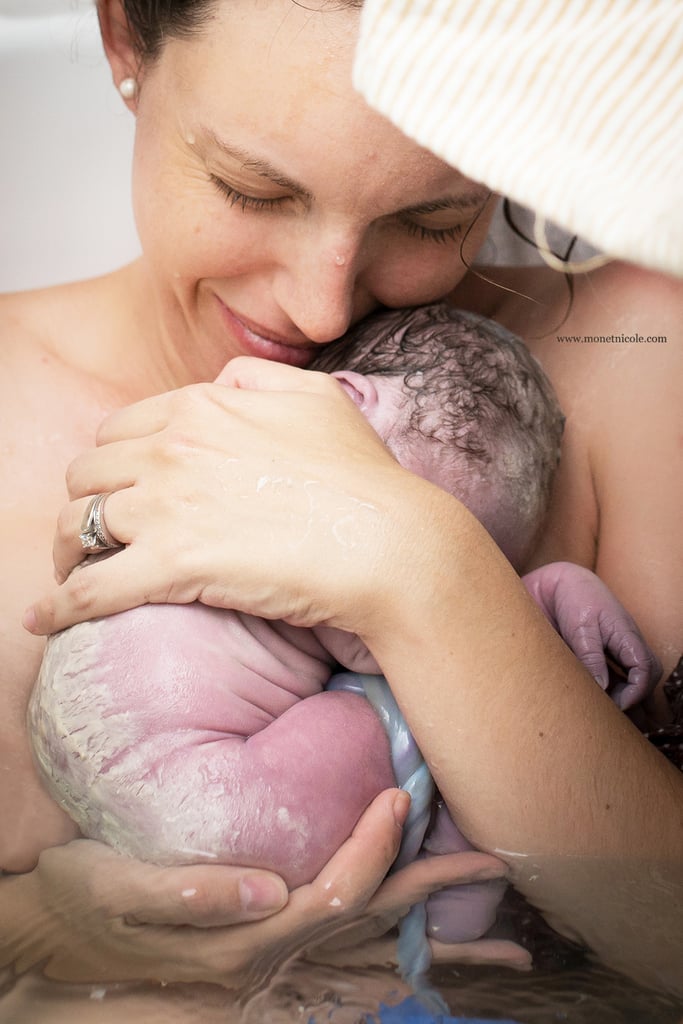 "Her baby was born in the caul (her water never broke). They carefully pulled it off after she was born, and then her mother clutched her baby to her chest. I think anyone who has given birth can relate to this moment. So much love, so much relief."