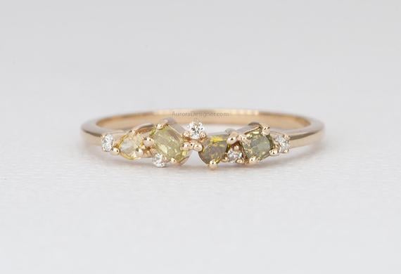 Fancy Colour Diamond Ring 0.4ct 14K Gold Mixed Pear Oval Shape