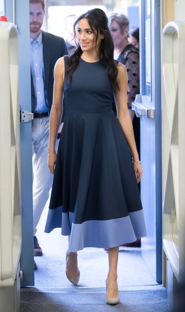 Meghan's Roksanda dress featured a bold periwinkle swipe on the hem during her visit to Australia.