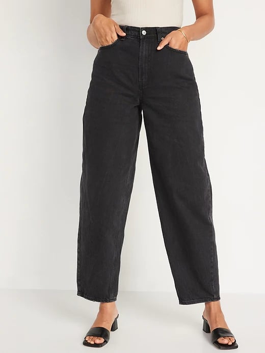 Extra High-Waisted Balloon Non-Stretch Black Ankle Jeans
