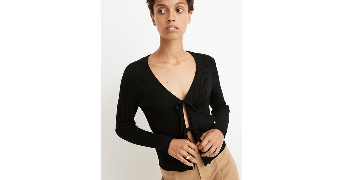 tie front ribbed cardigan