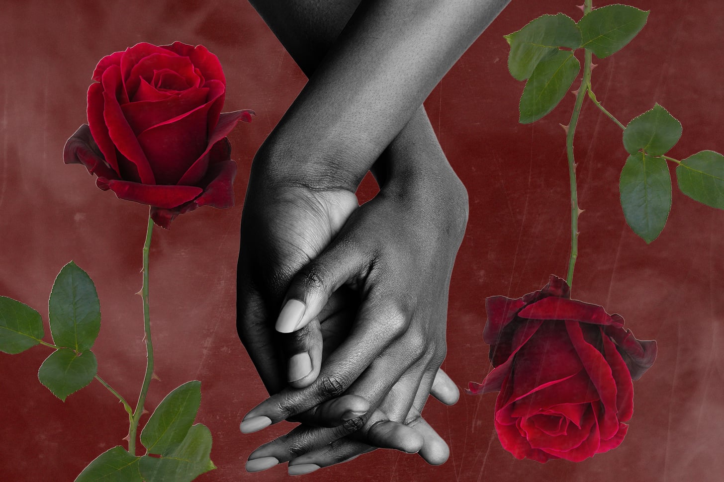 Designed Image of Hands Holding Each Other on Rose Background