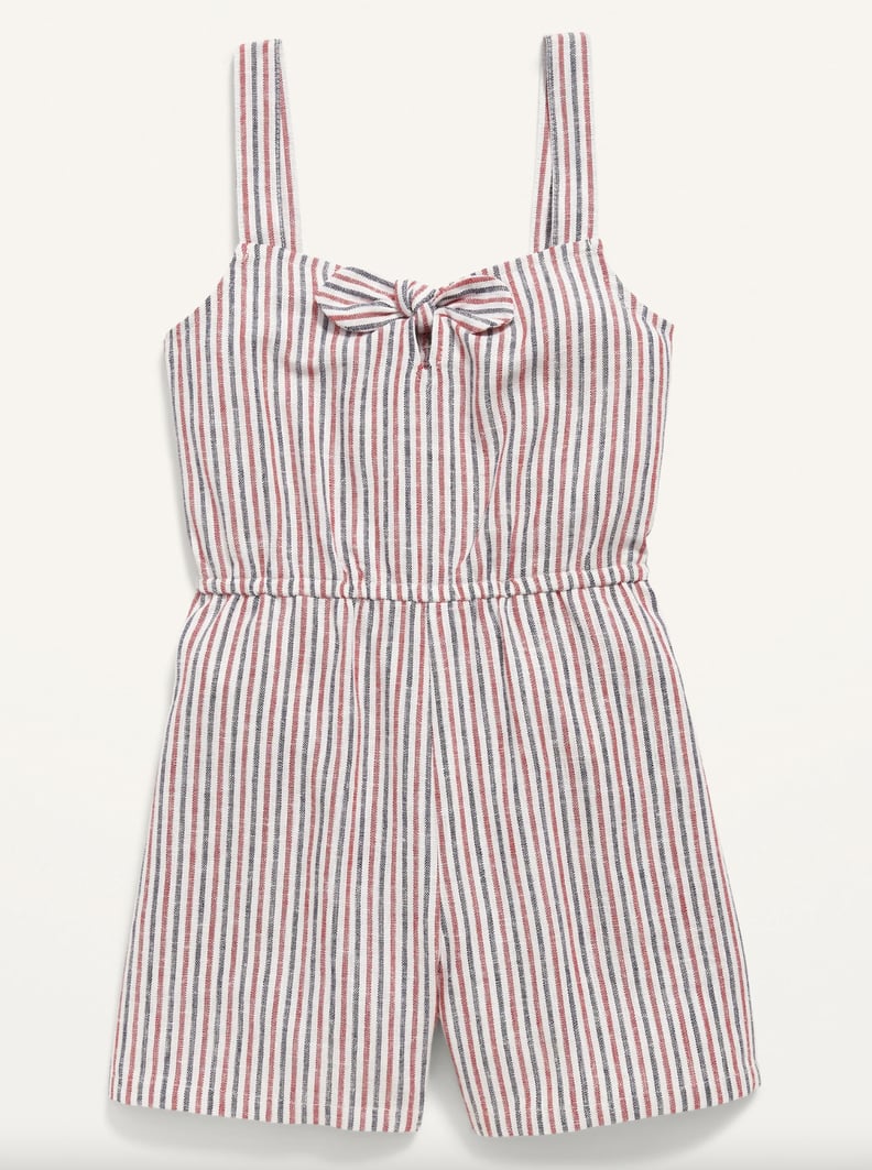 Old Navy Sleeveless Tie-Front Linen-Blend Romper For Girls