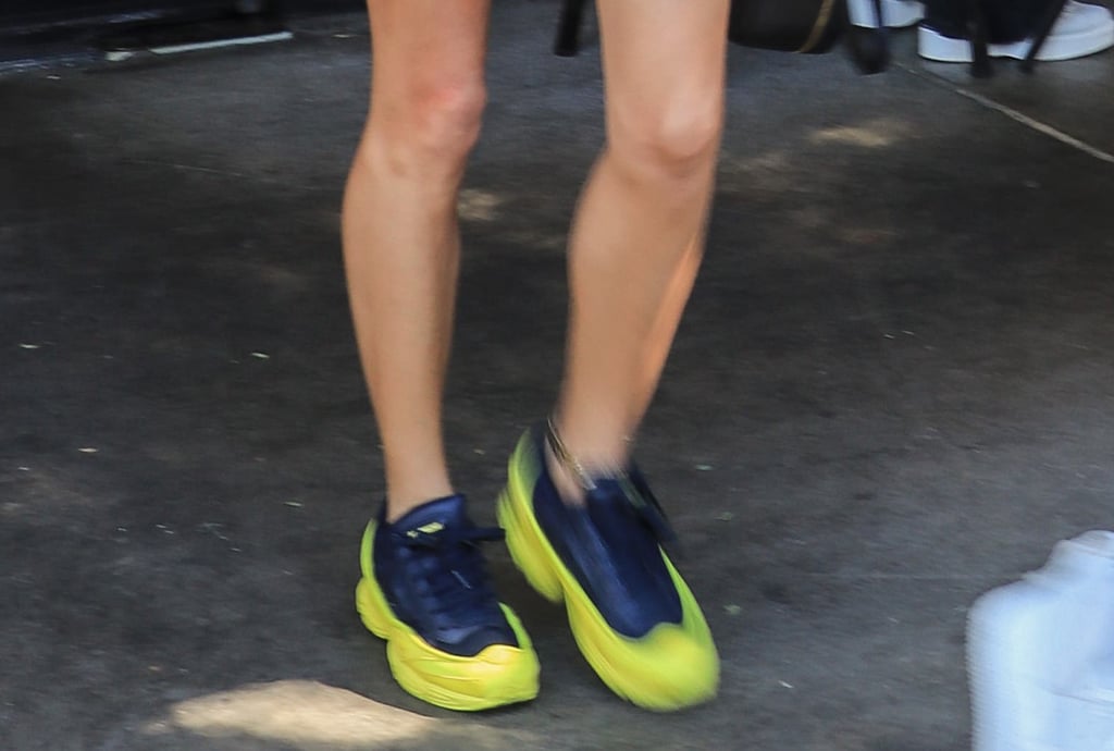 Hailey Baldwin Yellow and Black Sneakers Adidas x Raf Simons