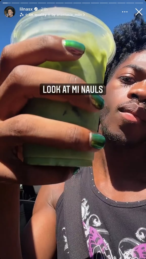 Lil Nas X's Green Chrome Nails on Instagram