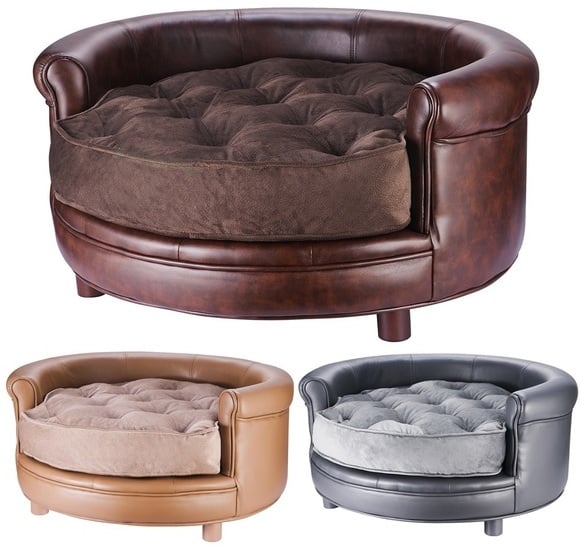 Chesterfield Faux Leather Large Dog Bed by Villacera