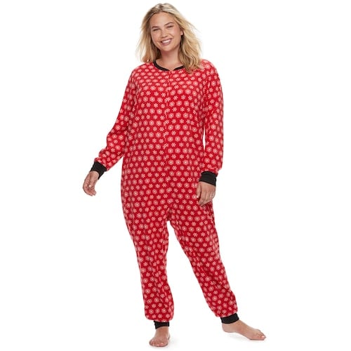 Plus Size Jammies For Your Families Snowflakes Microfleece One-Piece